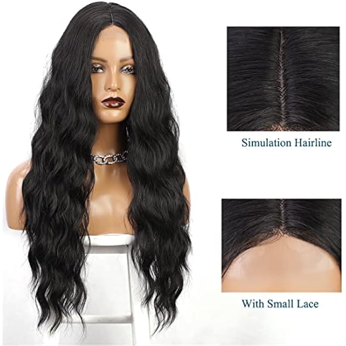 DILLARDS Long Black Wavy Wigs For Women, Tantako Long Black Synthetic Hair Wig With Small Lace, Black Halloween Cosplay Wig - Image 5